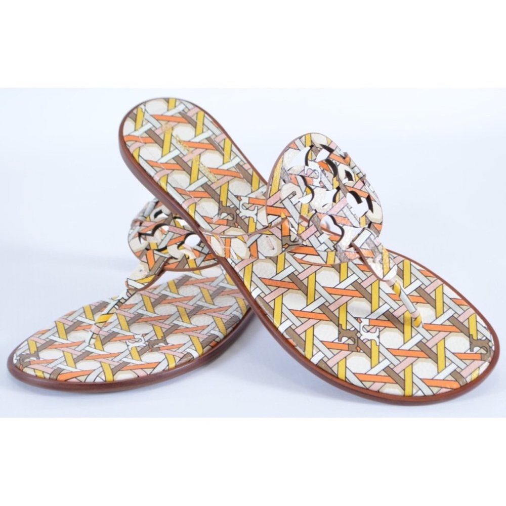 Tory Burch Size 8.5 Pink Caning Tumbled Leather Welt Miller Sandals - Picture 1 of 15